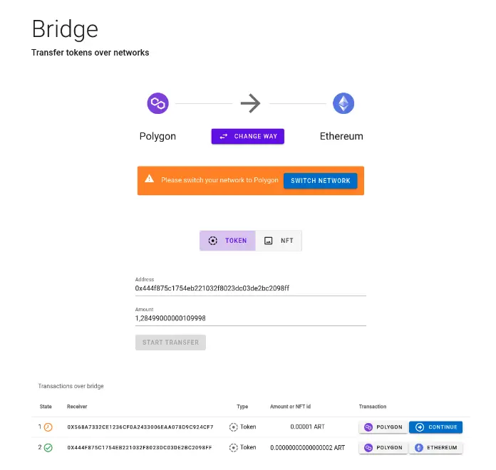 NFT Polygon MATIC bridge to Ethereum