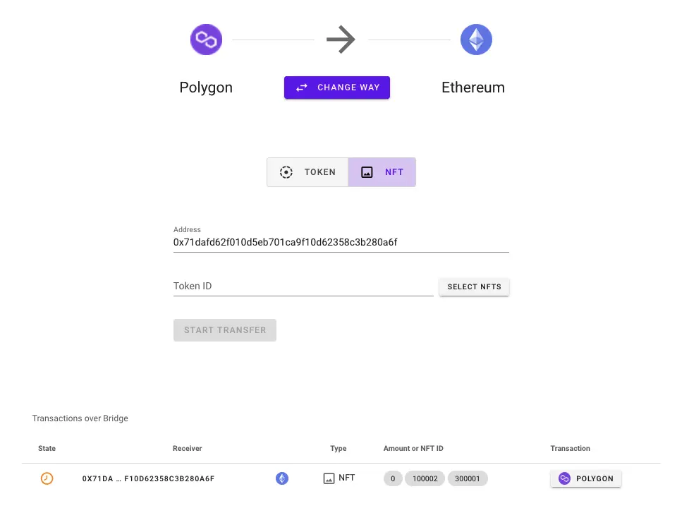 Polygon - Ethereum Bridge NFT. Bridging Polygon and Ethereum Networks